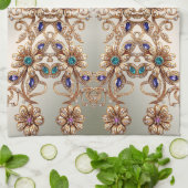 Elegant Gold Jewel Flowers Kitchen Towels キッチンタオル (折り畳み)