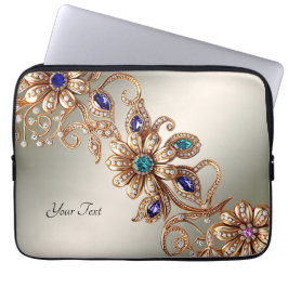 Elegant Gold Jewel Flowers Laptop Sleeve ラップトップスリーブ