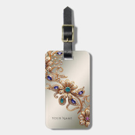 Elegant Gold Jewel Flowers Luggage Tag ラゲッジタグ