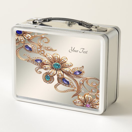 Elegant Gold Jewel Flowers Lunchbox メタルランチボックス (裏面)