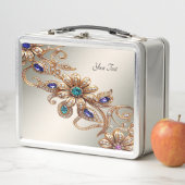 Elegant Gold Jewel Flowers Lunchbox メタルランチボックス (インサイチュ)