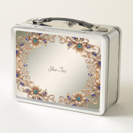 Elegant Gold Jewel Flowers Lunchbox メタルランチボックス