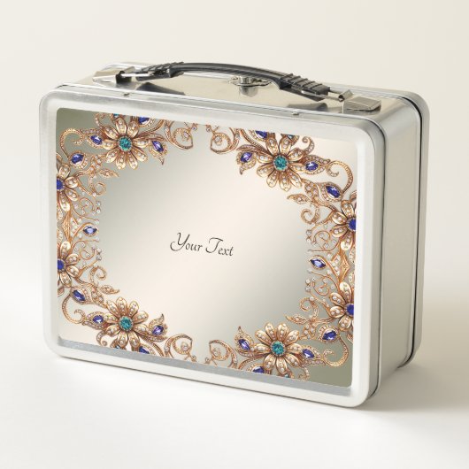 Elegant Gold Jewel Flowers Lunchbox メタルランチボックス (裏面)