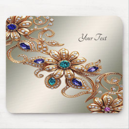 Elegant Gold Jewel Flowers Mousepad マウスパッド