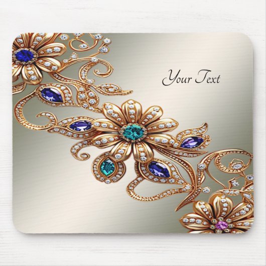 Elegant Gold Jewel Flowers Mousepad マウスパッド (正面)