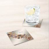 Elegant Gold Jewel Flowers Paper Coaster スクエアペーパーコースター (インサイチュ)