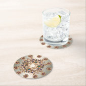 Elegant Gold Jewel Flowers Paper Coaster ラウンドペーパーコースター (インサイチュ)