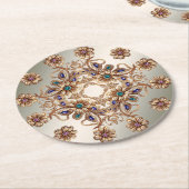 Elegant Gold Jewel Flowers Paper Coaster ラウンドペーパーコースター (アングル)