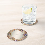 Elegant Gold Jewel Flowers Paper Coaster ラウンドペーパーコースター (インサイチュ)