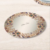 Elegant Gold Jewel Flowers Paper Coaster ラウンドペーパーコースター (アングル)