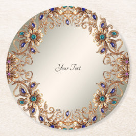 Elegant Gold Jewel Flowers Paper Coaster ラウンドペーパーコースター