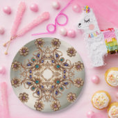 Elegant Gold Jewel Flowers Paper Plate ペーパープレート (パーティー)