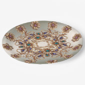 Elegant Gold Jewel Flowers Paper Plate ペーパープレート (アングル)