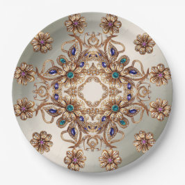 Elegant Gold Jewel Flowers Paper Plate ペーパープレート