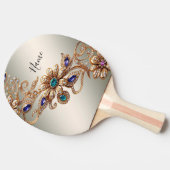 Elegant Gold Jewel Flowers Ping Pong Paddle 卓球ラケット (横)