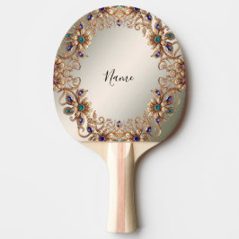 Elegant Gold Jewel Flowers Ping Pong Paddle 卓球ラケット