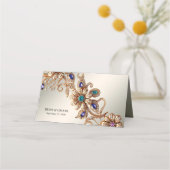 Elegant Gold Jewel Flowers Place Card プレイスカード (裏面)