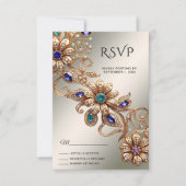 Elegant Gold Jewel Flowers RSVP Card (正面)