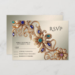 Elegant Gold Jewel Flowers RSVP Card