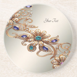 Elegant Gold Jewel Flowers Sandstone Coaster コースター