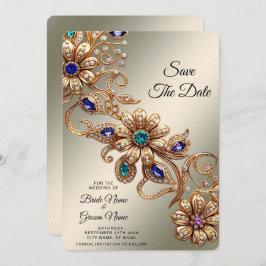 Elegant Gold Jewel Flowers Save The Date セーブザデート