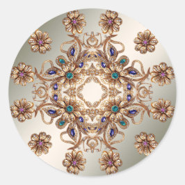 Elegant Gold Jewel Flowers Sticker ラウンドシール