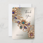 Elegant Gold Jewel Flowers Thank You Card サンキューカード (正面)