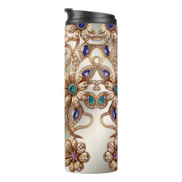 Elegant Gold Jewel Flowers Thermal Tumbler タンブラー