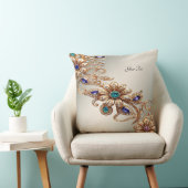 Elegant Gold Jewel Flowers Throw Pillow クッション (椅子)