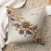 Elegant Gold Jewel Flowers Throw Pillow クッション (ブランケット)