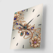 Elegant Gold Jewel Flowers Wall Clock スクエア壁時計 (傾斜)