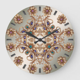 Elegant Gold Jewel Flowers Wall Clock ラージ壁時計