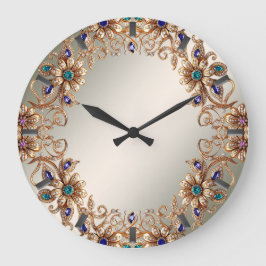 Elegant Gold Jewel Flowers Wall Clock ラージ壁時計