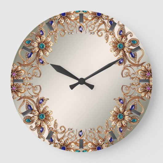 Elegant Gold Jewel Flowers Wall Clock ラージ壁時計 (正面)