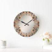 Elegant Gold Jewel Flowers Wall Clock ラージ壁時計 (ホーム)