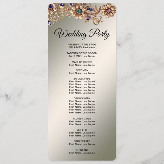 Elegant Gold Jewel Flowers Wedding Program プログラム (裏面)
