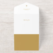 Elegant Gold Joy Peace Love Script 3-Photo オールインワン招待状 (外側)