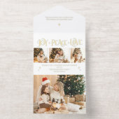 Elegant Gold Joy Peace Love Script 3-Photo オールインワン招待状 (内側)
