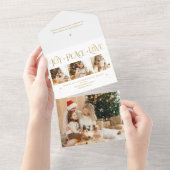 Elegant Gold Joy Peace Love Script 3-Photo オールインワン招待状 (貼ってはがせる)