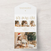 Elegant Gold Joy Peace Love Script 3-Photo オールインワン招待状 (内側)