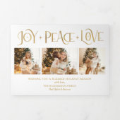 Elegant Gold Joy Peace Love Script 3-Photo 三つ折りクリスマスカード (カバー)