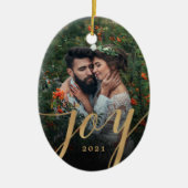 Elegant Gold Joy Script Photo Christmas  セラミックオーナメント (正面)