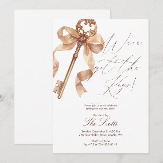 Elegant Gold Key We Got The Keys Housewarming 招待状 (正面/裏面)