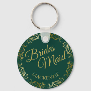 Elegant Gold Lace Emerald Green Bridesmaid Wedding キーホルダー