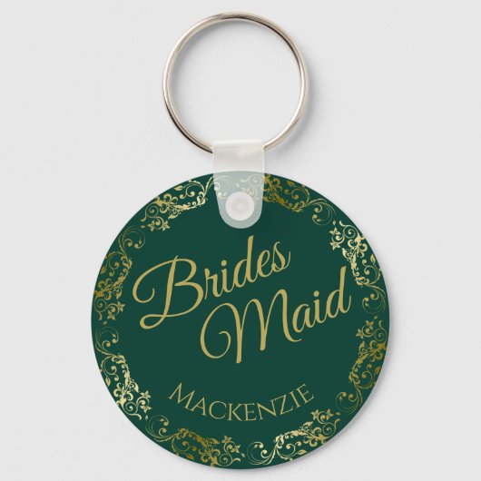 Elegant Gold Lace Emerald Green Bridesmaid Wedding キーホルダー (正面)