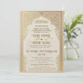 Elegant Gold Lace Islamic Nikkah Wedding 招待状 (スタンド正面)