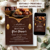 Elegant Gold Lantern Warm Brown with Dates Iftar 招待状