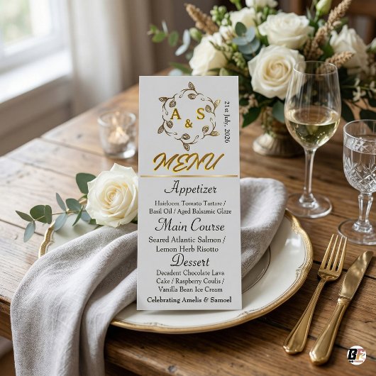 Elegant Gold Laurel Wreath A & S Monogram Wedding メニュー