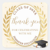 Elegant Gold Laurel Wreath Graduation Thank You スクエアシール (正面)