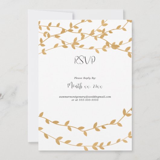 Elegant Gold Leaves Black and White Wedding 招待状 (裏面)